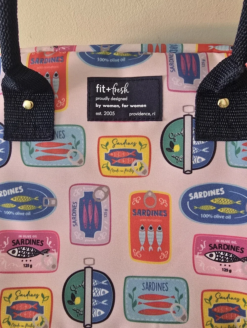 Fit + Fresh Pink Sardine Print Lunch Bag Tote